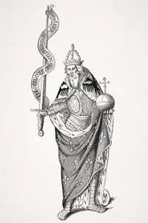 The Emperor Charlemagne holding the Globe and Sword, after a miniature in the Registers of the University of Paris, from 